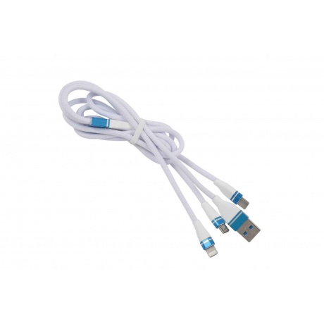Дата-кабель Red Line 3в1, USB - microUSB+Lightning+Type-C, 2A, нейлон. оплетка, белый УТ000020994 - фото 3