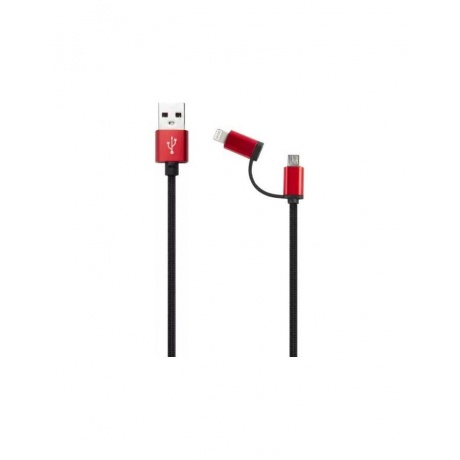 Дата-кабель Red Line LX01 2 in 1, USB - microUSB+8-pin, нейлоновая оплетка, черный УТ000017254 - фото 1