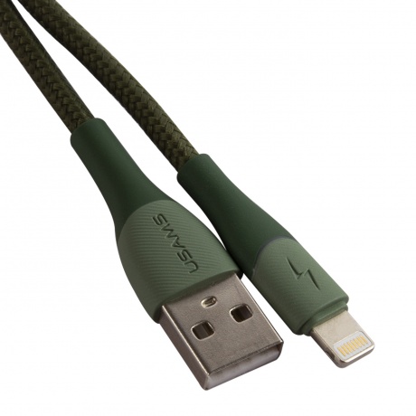 Дата-Кабель USAMS US-SJ541 U77 USB - Lightning, 2,4А, с подсветкой, нейлоновая оплетка (1,2 m), зеленый (SJ541USB03) - фото 3