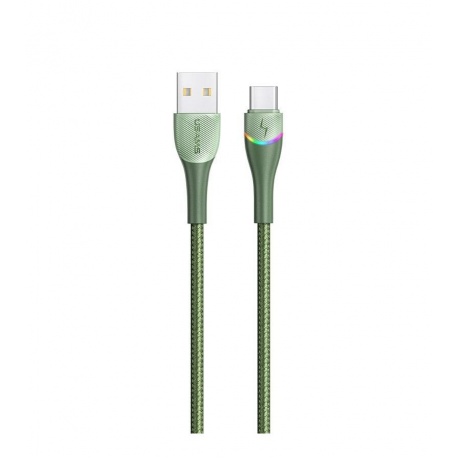 Дата-Кабель USAMS US-SJ542 U77 USB - Type-C, 3А, с подсветкой, нейлоновая оплетка (1,2 m), зеленый (SJ542USB03) - фото 1