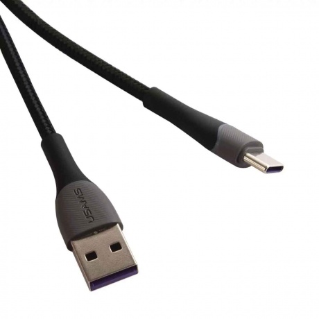 Дата-Кабель USAMS US-SJ542 U77 USB - Type-C, 3А, с подсветкой, нейлоновая оплетка (1,2 m), черный (SJ542USB01) - фото 1