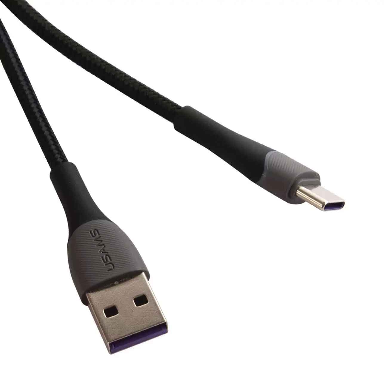 цена Дата-Кабель USAMS US-SJ542 U77 USB - Type-C, 3А, с подсветкой, нейлоновая оплетка (1,2 m), черный (SJ542USB01)