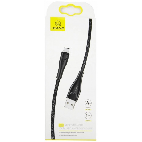 Дата-Кабель USAMS-SJ393 USB – micro USB (1 м) нейлоновая оплетка, черный (SJ393USB01) - фото 1
