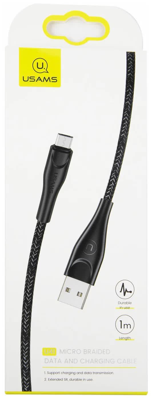 Дата-Кабель USAMS-SJ393 USB – micro USB (1 м) нейлоновая оплетка, черный (SJ393USB01) дата кабель usams sj396 usb micro usb 2 м нейлоновая оплетка черный sj396usb01