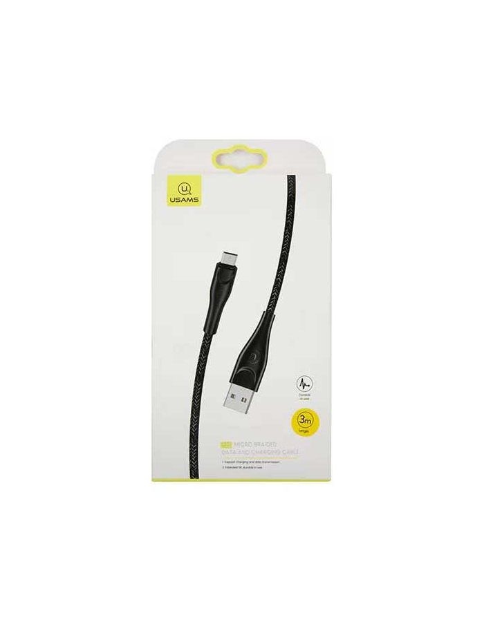 цена Дата-Кабель USAMS-SJ399 USB - micro USB (3 м) нейлоновая оплетка, черный (SJ399USB01)