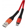 Дата-кабель mObility USB – microUSB, 3А, тканевая оплетка, красн...
