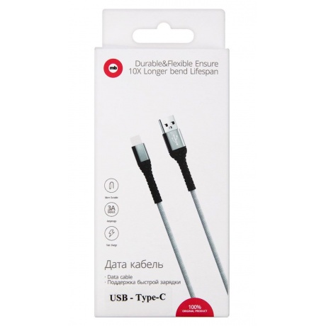 Дата-кабель mObility USB – Type-C, 3А, тканевая оплетка, белый УТ000024537 - фото 3