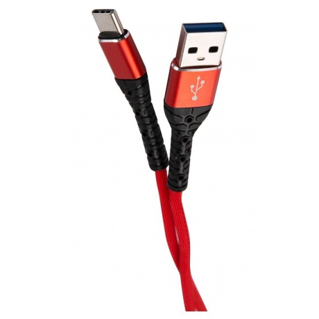 Дата-кабель mObility USB – Type-C, 3А, тканевая оплетка, красный УТ000024535 - фото 1
