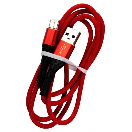 Дата-кабель mObility USB – Type-C, 3А, тканевая оплетка, красный УТ000024535 - фото 2