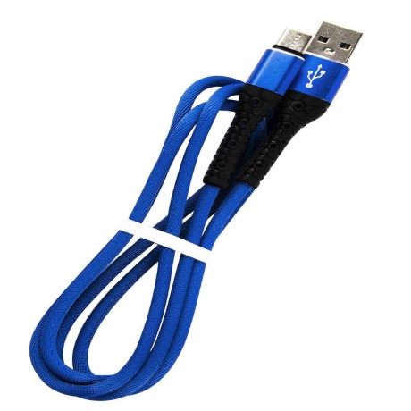 Дата-кабель mObility USB – Type-C, 3А, тканевая оплетка, синий УТ000024538 - фото 1