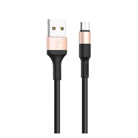 Дата-кабель Hoco RA3, USB - Micro-USB, 2.4A, нейлон, быстрая зарядка, черный-золотой - фото 1