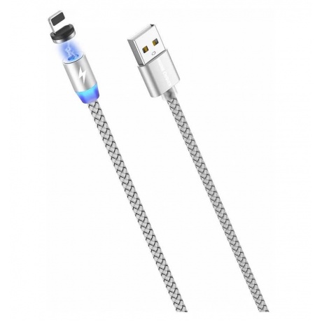 Дата-кабель More choice Smart USB 2.4A для Lightning 8-pin Magnetic K61Si нейлон 1м (Silver) - фото 1