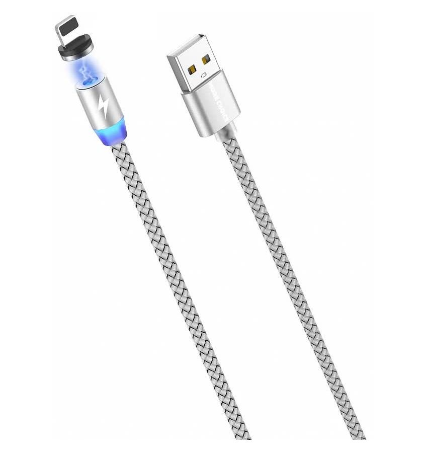 цена Дата-кабель More choice Smart USB 2.4A для Lightning 8-pin Magnetic K61Si нейлон 1м (Silver)