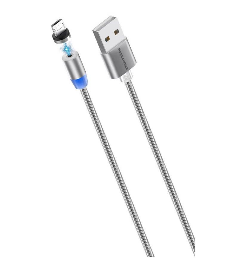 Дата-кабель More choice Smart USB 3.0A для micro USB Magnetic K61Sm нейлон 1м (Silver)