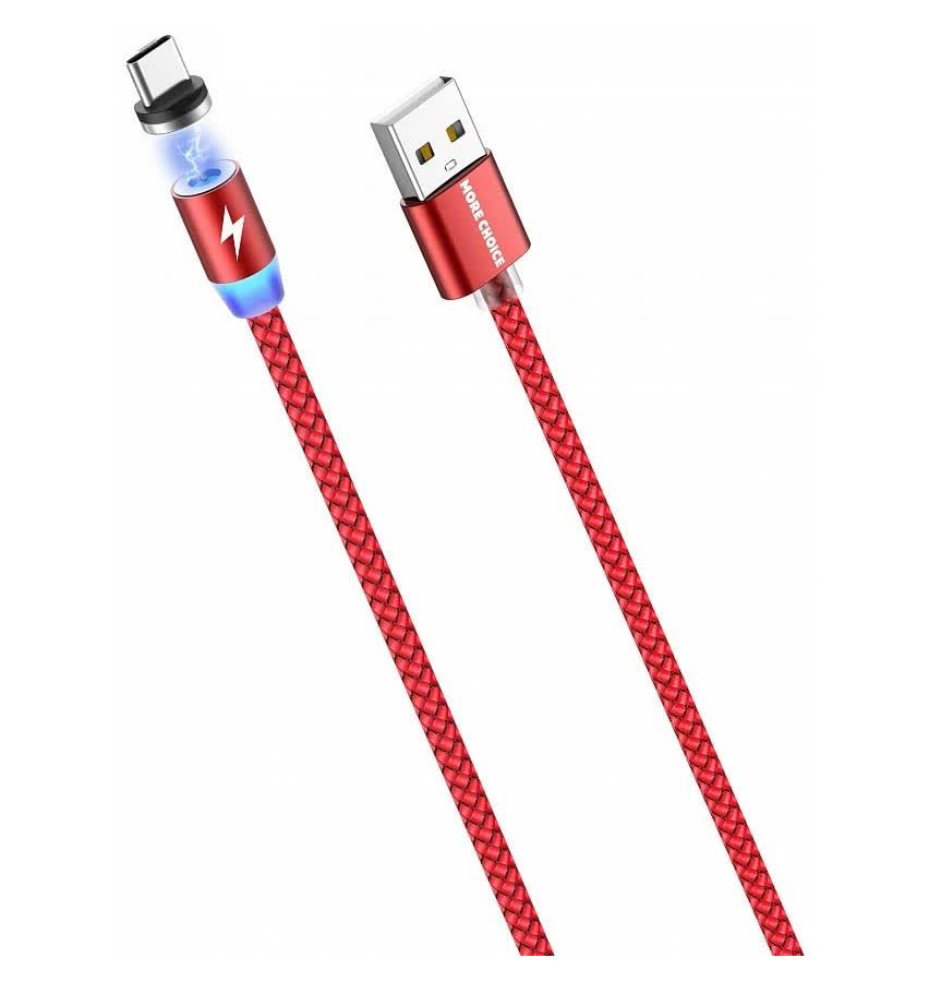 Дата-кабель More choice Smart USB 3.0A для Type-C Magnetic K61Sa нейлон 1м (Red) дата кабель more choice k61sa 1м silver smart usb 3 0a для type c magnetic серебряный