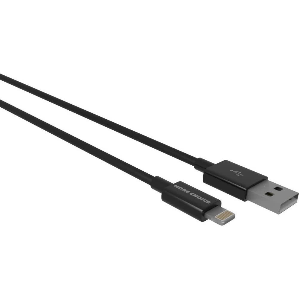 Дата-кабель More choice USB 2.1A для Lightning 8-pin K24i TPE 1м (Black) дата кабель more choice k16i white usb 2 0a apple 8 pin tpe 1м