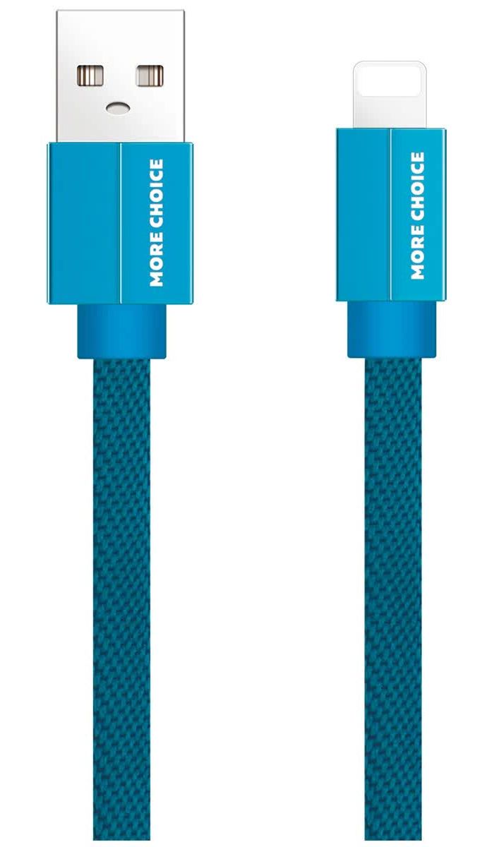 Дата-кабель More choice USB 2.1A для Lightning 8-pin плоский K20i нейлон 1м (Blue) дата кабель usb 2 1a для lightning 8 pin more choice k27i нейлон 1м blue