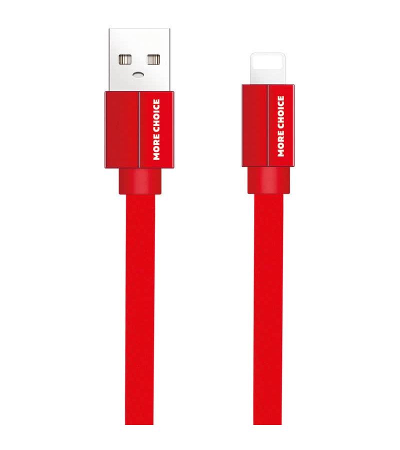 

Дата-кабель More choice USB 2.1A для Lightning 8-pin плоский K20i нейлон 1м (Red), Красный