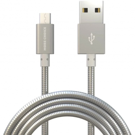 Дата-кабель More choice USB 2.1A для micro USB K31m металл 1м (Silver) - фото 2