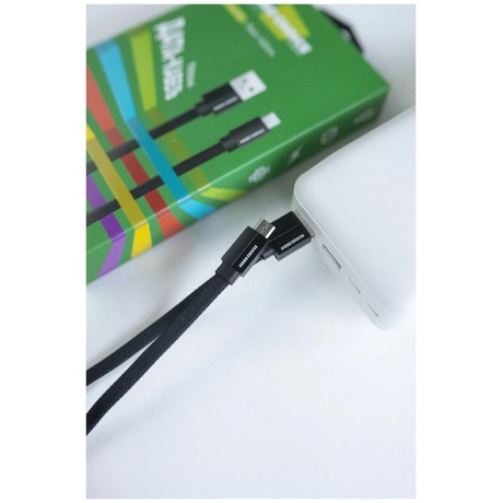 Дата-кабель More choice USB 2.1A для micro плоский USB K20m нейлон 1м (Black) - фото 6