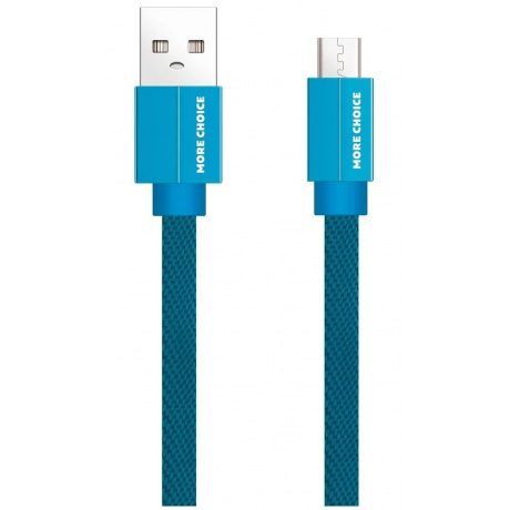 Дата-кабель More choice USB 2.1A для micro плоский USB K20m нейлон 1м (Blue) - фото 1