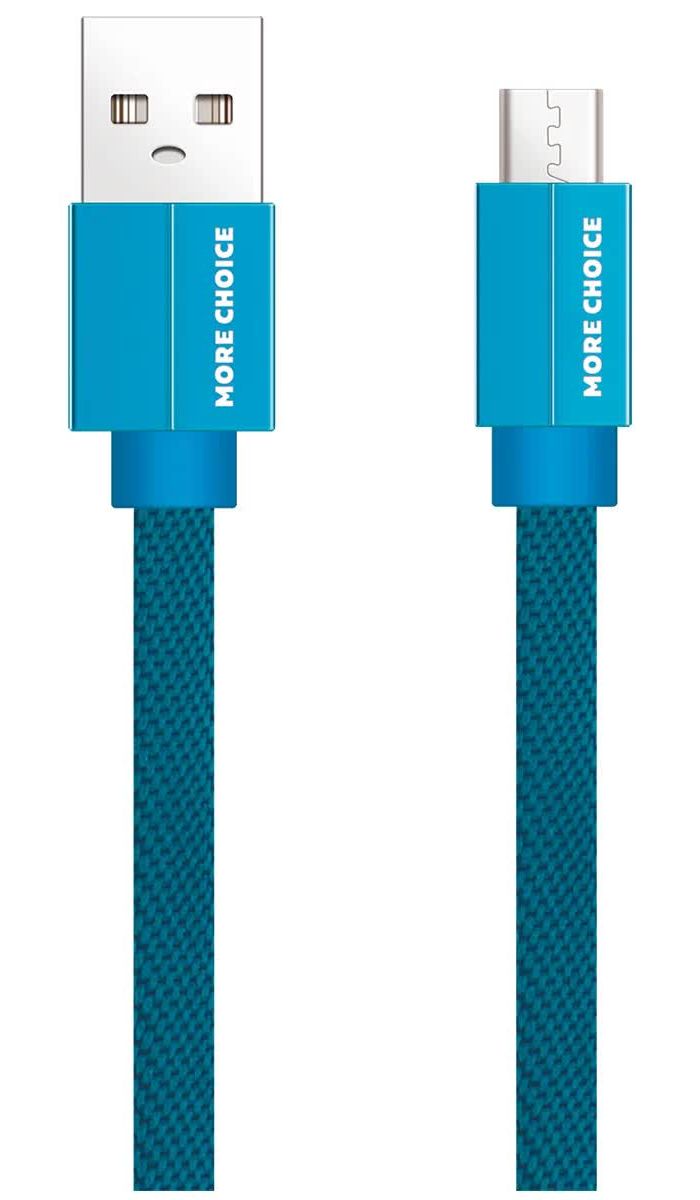 Дата-кабель More choice USB 2.1A для micro плоский USB K20m нейлон 1м (Blue) передача дискретной информации