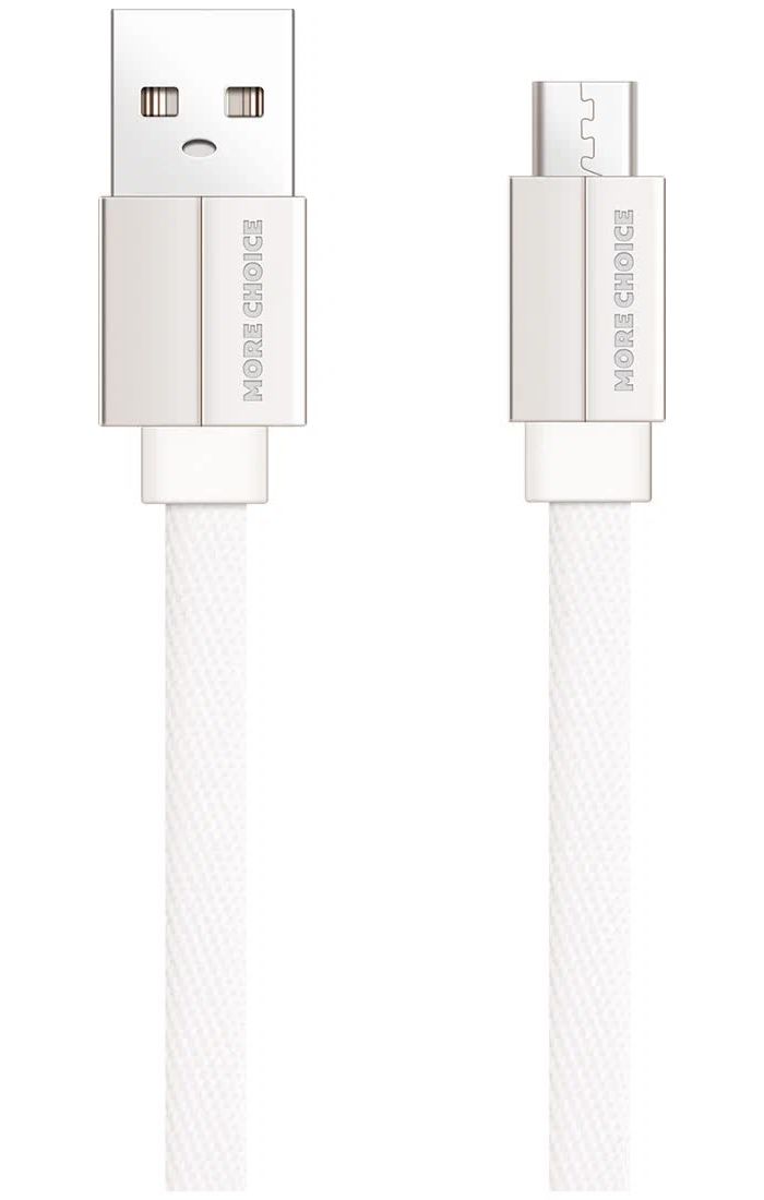 Дата-кабель More choice USB 2.1A для micro плоский USB K20m нейлон 1м (White) передача дискретной информации