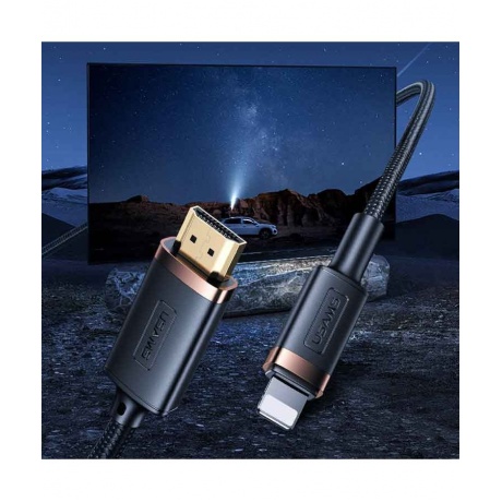 Кабель USAMS US-SJ509 U70 HDMI - Lightning, версия 1.4, 2м, нейлоновая оплетка, черный (SJ509HD01) - фото 3