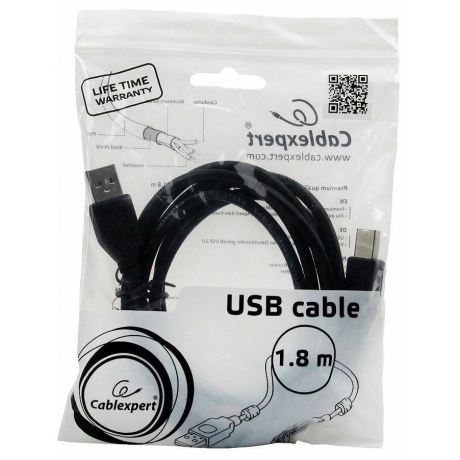 Кабель USB 2.0 Pro Cablexpert CCF2-USB2-AMBM-6 (1.8м, AM/BM, экран, 2 феррит.кольца, черный, пакет) (CCF2-USB2-AMBM-6) - фото 6