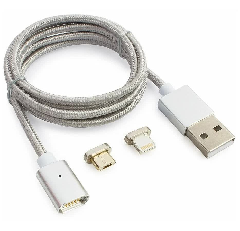 Кабель магнитный USB 2.0 Cablexpert CC-USB2-AMLM3-1M, AM/microBM 5P - iPhone lightning,комбо кабель,1м,алюминиевые разъемы,кор.(CC-USB2-AMLM3-1M)