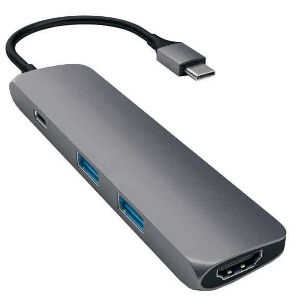 USB адаптер Satechi Slim Aluminum Type-C Multi-Port Adapter with Type-C Charging Port серый космос - фото 1