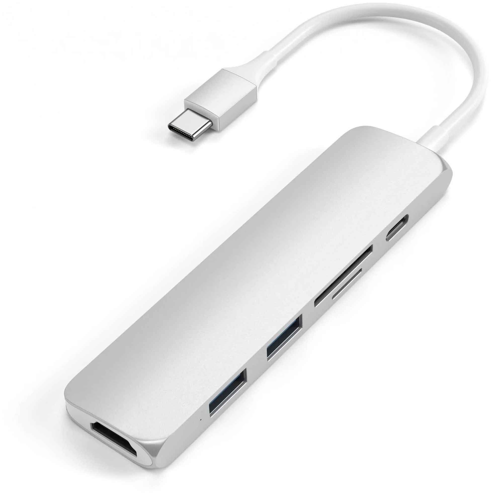 USB-C адаптер Satechi Type-C Slim Multiport Adapter V2 серебристый, цвет серебро - фото 1