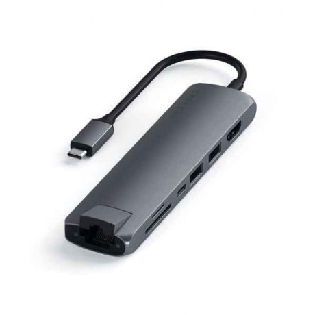 USB-C адаптер Satechi Type-C Slim Multiport with Ethernet Adapter серый космос - фото 1