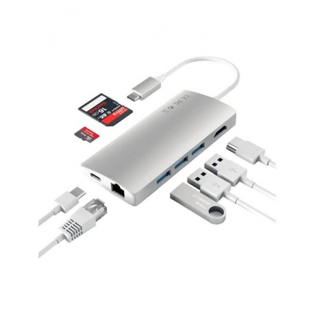 USB-концентратор Satechi Aluminum Multi-Port Adapter V2 серебряный - фото 3