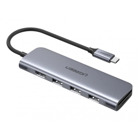 USB-Хаб UGREEN CM195 (70410) USB-C to 3 Ports USB3.0-A Hub + HDMI + TF/SD серый космос - фото 1