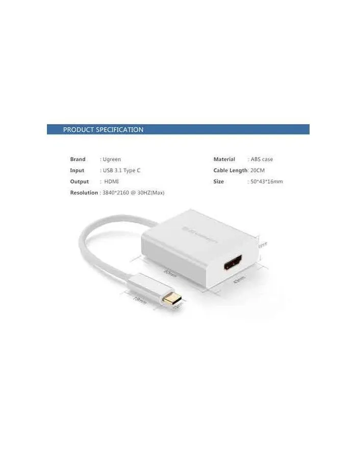 Адаптер UGREEN 40273 USB-C to HDMI Adapter белый - фото 9