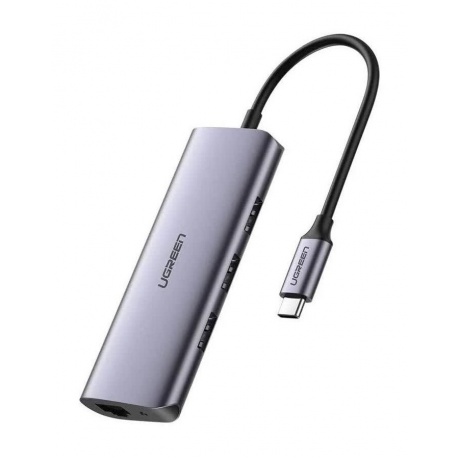 Адаптер UGREEN CM252 (60718) USB-C to 3 x USB 3.0+RJ45+Micro USB Multifunction Adapter серый - фото 1