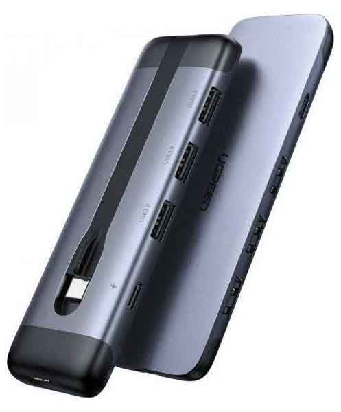 Адаптер UGREEN CM285 (70408) USB-C Multifunction Adapter серый хаб ugreen cm136 80132 type c to 3 usb 3 0 hdmi 4k 30hz usb c pd 100w aux 3 5mm space gray