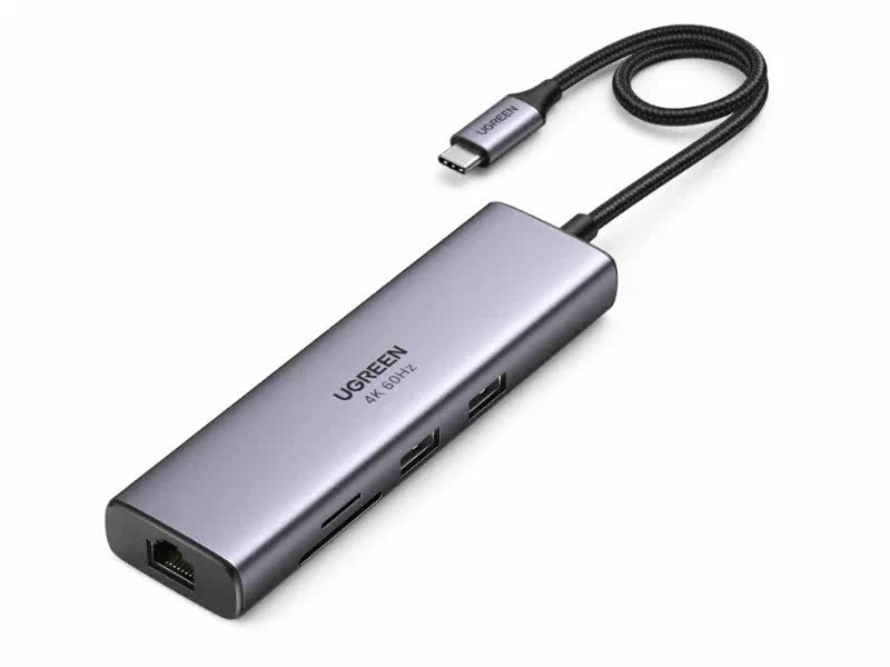 цена Адаптер UGREEN CM512 (60515) USB-C Multifunction Adapter with Ethernet Interface серый космос