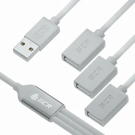 Хаб USB GCR Hub 2.0 на 3 порта, 1.2m, гибкий белый GCR-53356