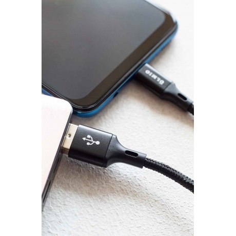 Кабель OLMIO BASIC, USB 2.0 - Type-C, 1.2м, 2.1A, тканевая оплетка, черный - фото 3