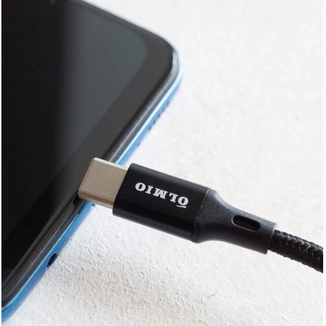 Кабель OLMIO BASIC, USB 2.0 - Type-C, 1.2м, 2.1A, тканевая оплетка, черный - фото 4