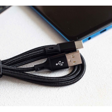 Кабель OLMIO BASIC, USB 2.0 - Type-C, 1.2м, 2.1A, тканевая оплетка, черный - фото 5