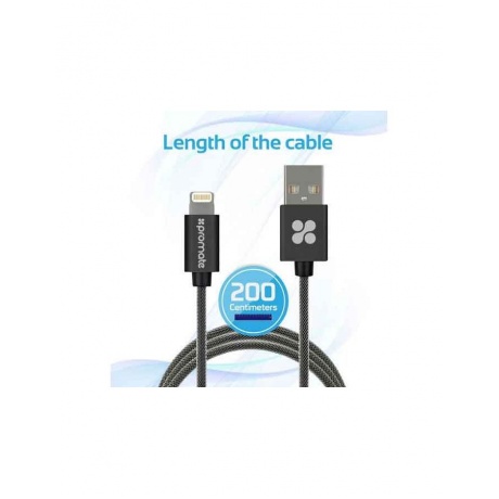 Кабель MFI USB Lightning Promate linkMate-LTF2 (2m) black 6959144029733 - фото 2