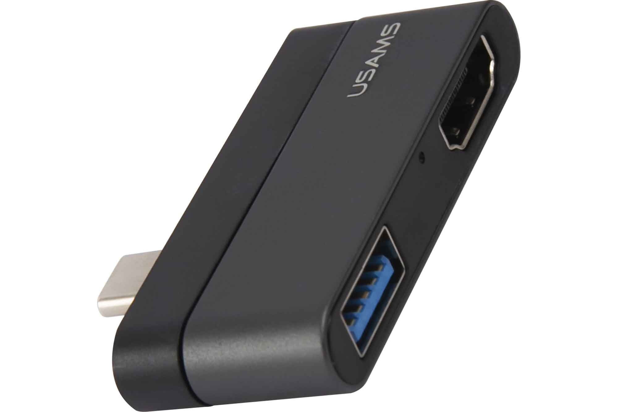 Адаптер USAMS US-SJ462 Type-C mini HUB (USB+HDMI), серый (SJ462HUB01) переходник hub type c на usb 3 0 hdmi type c серебристый apple android