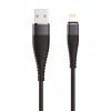 Кабель OLMIO SOLID, USB 2.0 - lightning, 1.2м, 2.1A, черный