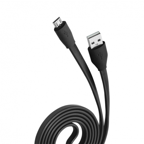 Кабель OLMIO USB 2.0 - microUSB, 1м, 2.1A, черный, плоский - фото 1