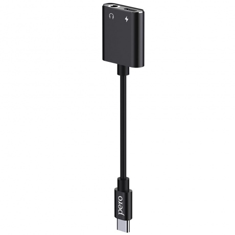 Адаптер PERO AD10 USB TYPE-C TO USB TYPE-C/MINI JACK 3.5, черный - фото 1
