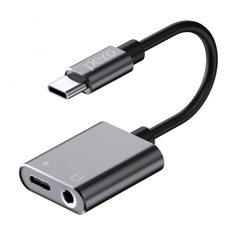 Адаптер PERO AD10 USB TYPE-C TO USB TYPE-C/MINI JACK 3.5, черный - фото 2