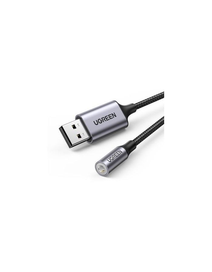 Адаптер UGREEN CM477 (30757) USB 2.0 to 3.5mm Audio Adapter Aluminum Alloy Dark Gray переходник ugreen cm193 50596 2 ports usb c hub 3 5mm audio серый